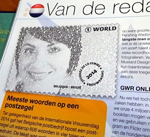 Guinness World Records meeste woorden op Belgische postzegel